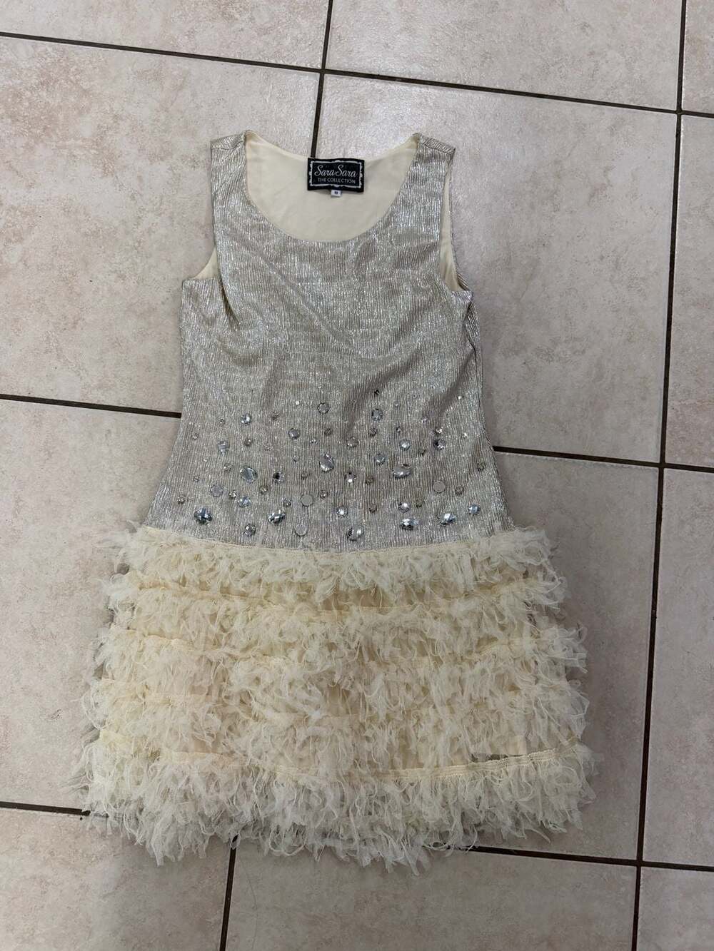 Sara Sara The Collection Girls Beaded Shimmer Dress with Tiered Fringe Skirt